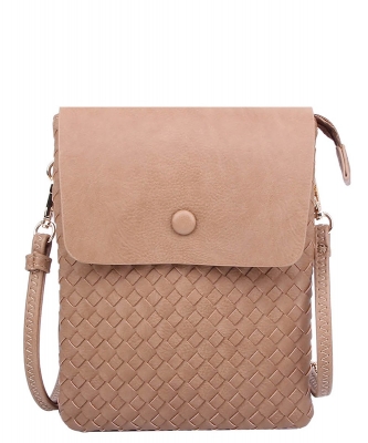 Fashion Woven Flapover Crossbody Bag WU113 STONE